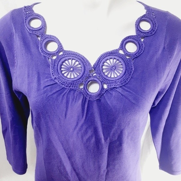NWT Purple Embroidered Neckline Blouse Large Dressy Casual Boho Chic Top - Picture 2 of 5